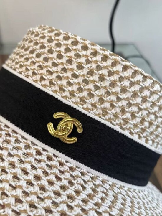 CHANEL Woven Straw Boater Hat